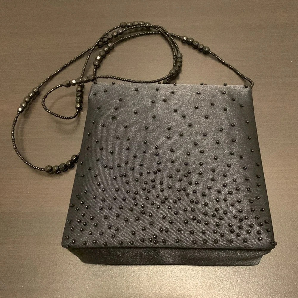 JESSICA MCCLINTOCK Vintage Evening Beaded Bag Purse in Black‎